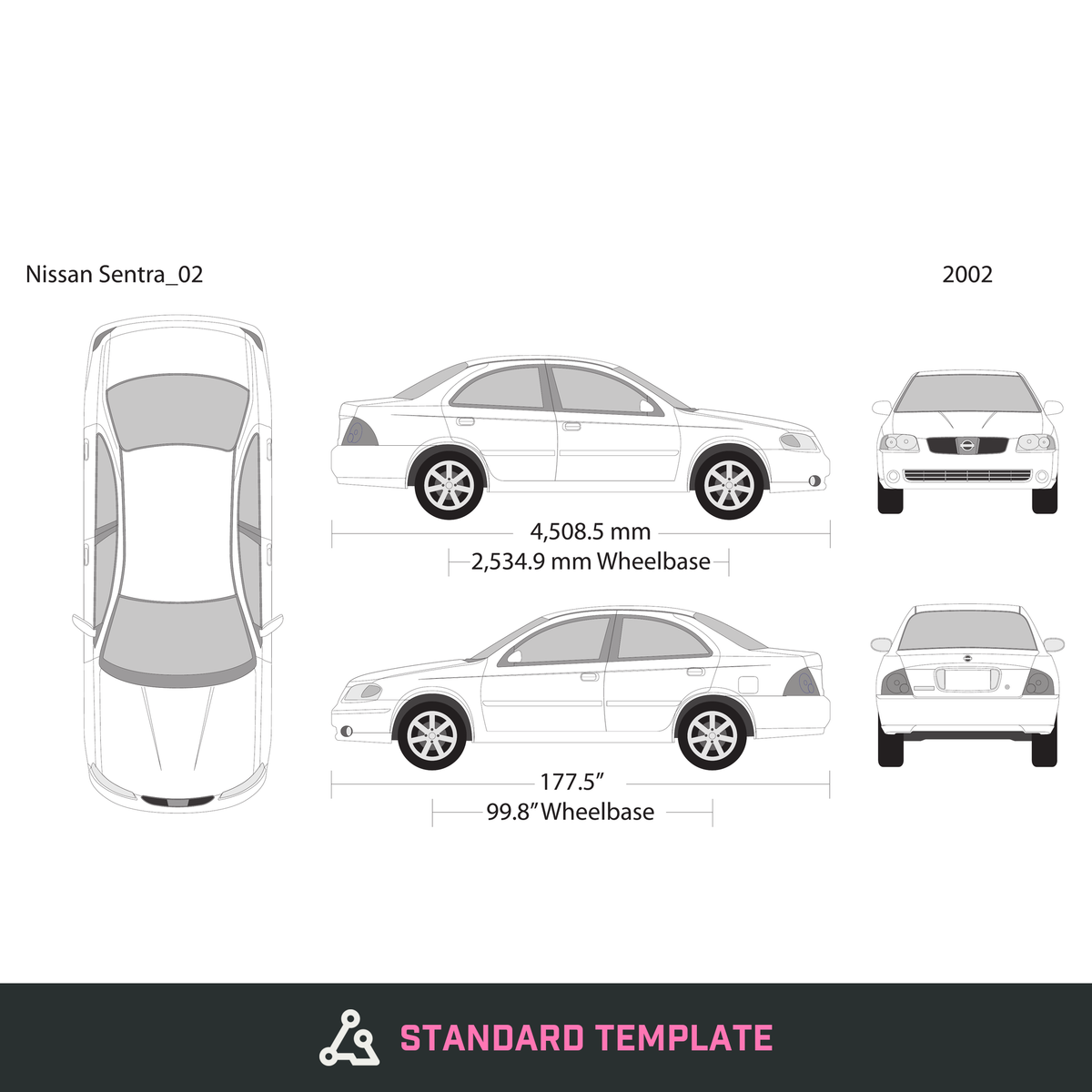 2002 Nissan Sentra vector wrap template, Design-Ready PDF - GravBase