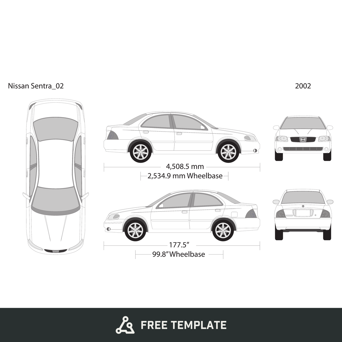 2002 Nissan Sentra free vector vehicle wrap template - GravBase