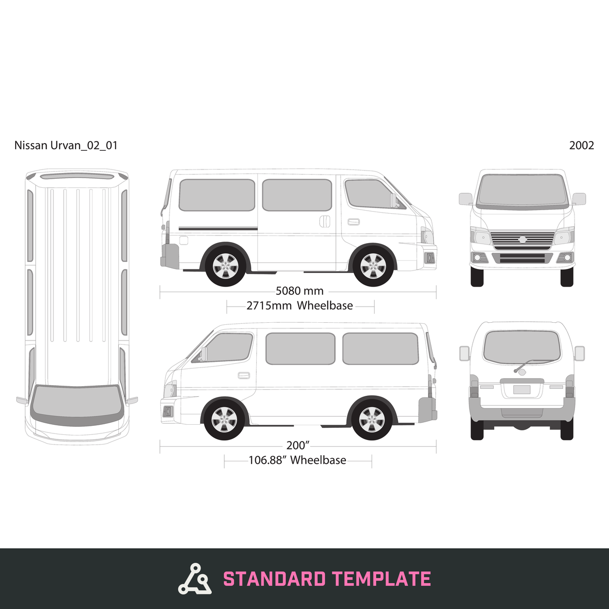 2002 Nissan Urvan vector wrap template V01, Design-Ready PDF - GravBase