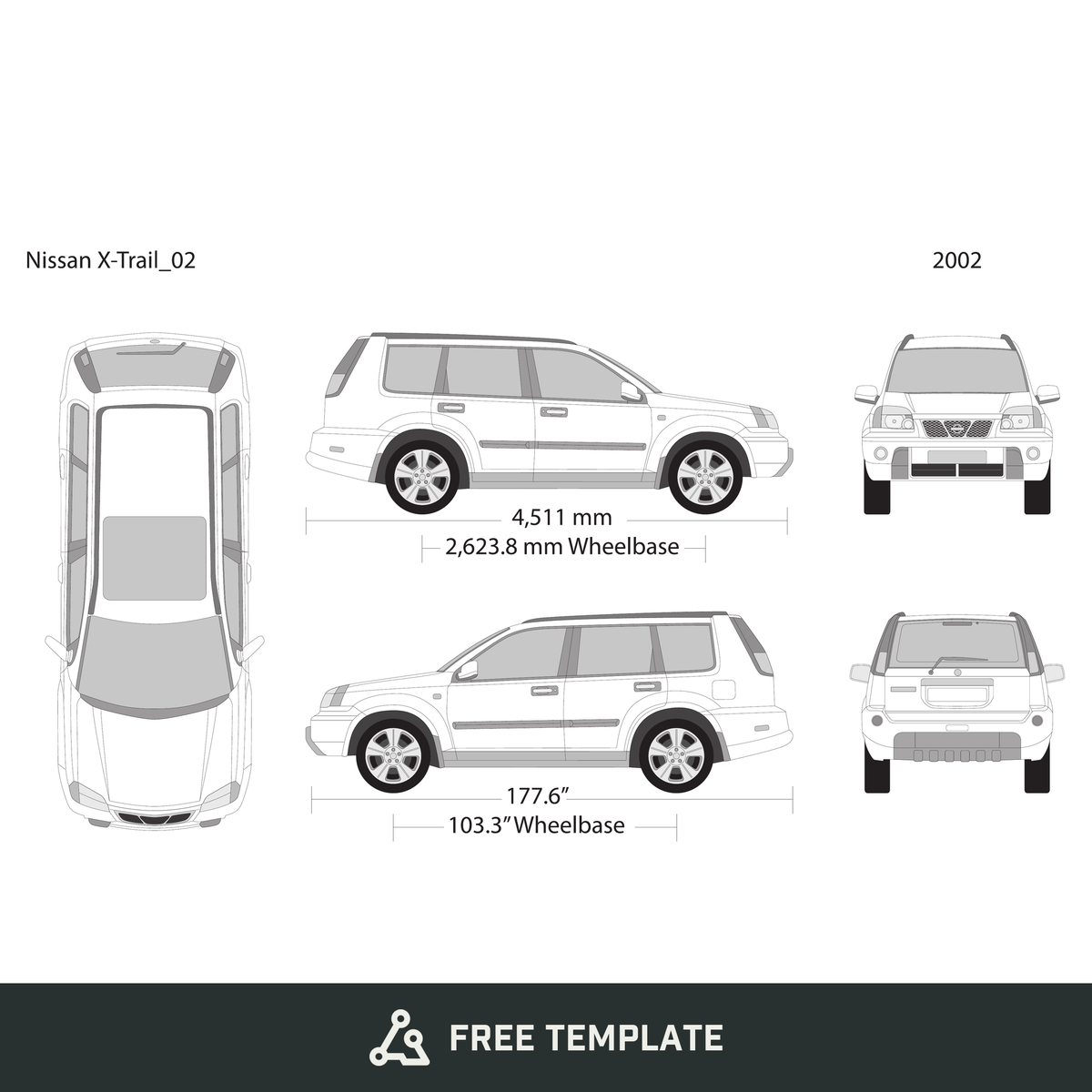 2002 Nissan X-Trail free vector vehicle wrap template - GravBase