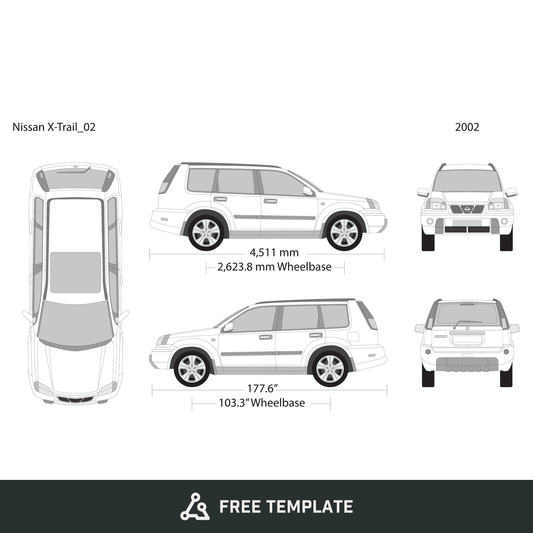 2002 Nissan X-Trail free vector vehicle wrap template - GravBase