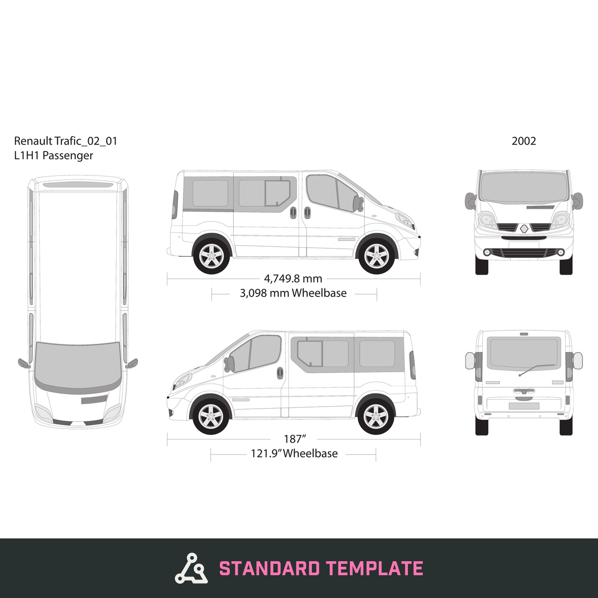 2002 Renault Trafic vector wrap template V01, Design-Ready PDF - GravBase