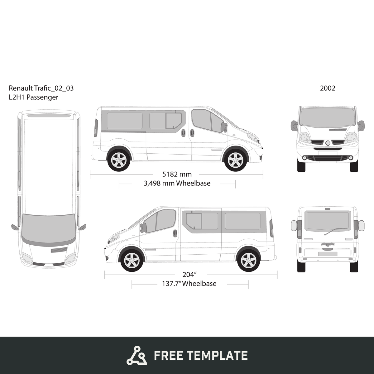 2002 Renault Trafic free vector vehicle wrap template - GravBase