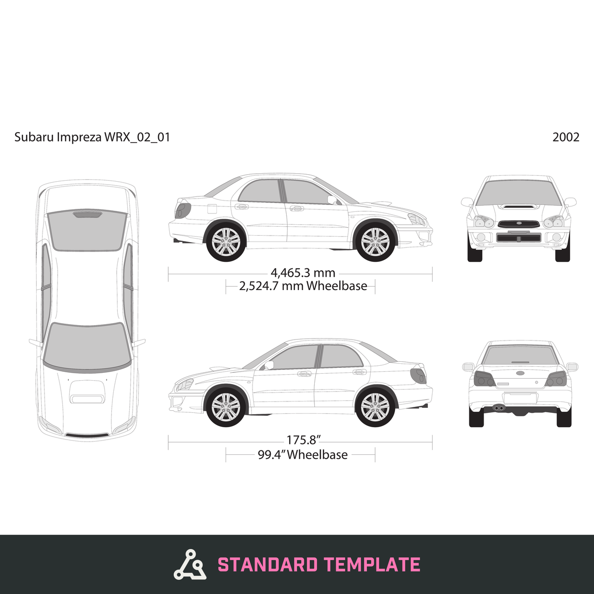 2002 Subaru Impreza vector wrap template V01, Design-Ready PDF - GravBase