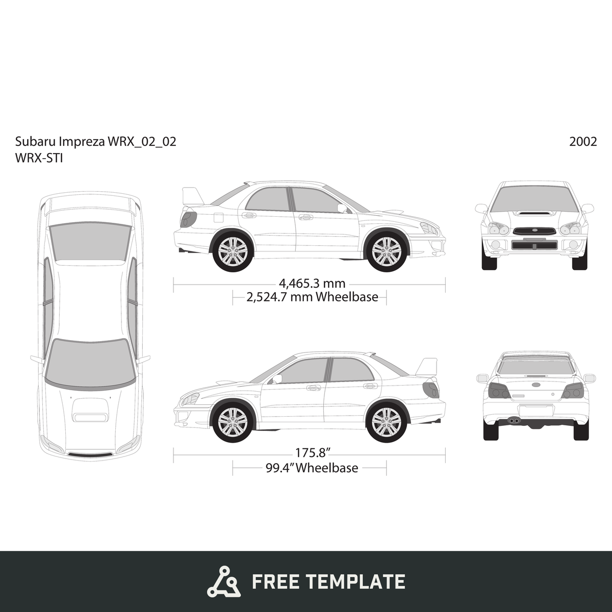 2002 Subaru Impreza free vector vehicle wrap template - GravBase