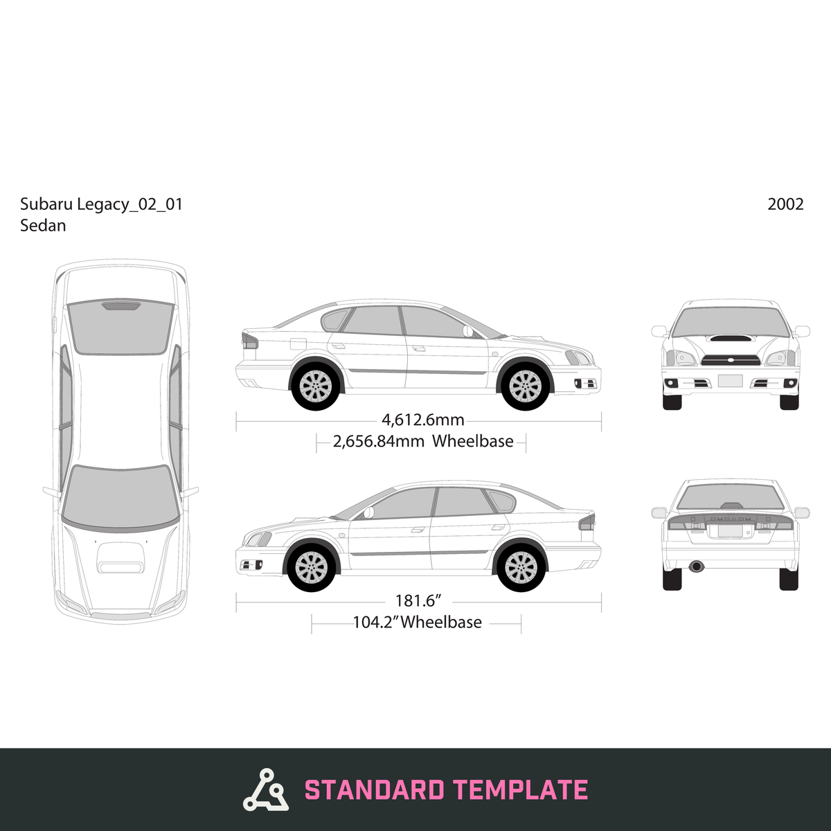 2002 Subaru Legacy vector wrap template, Design-Ready PDF - GravBase