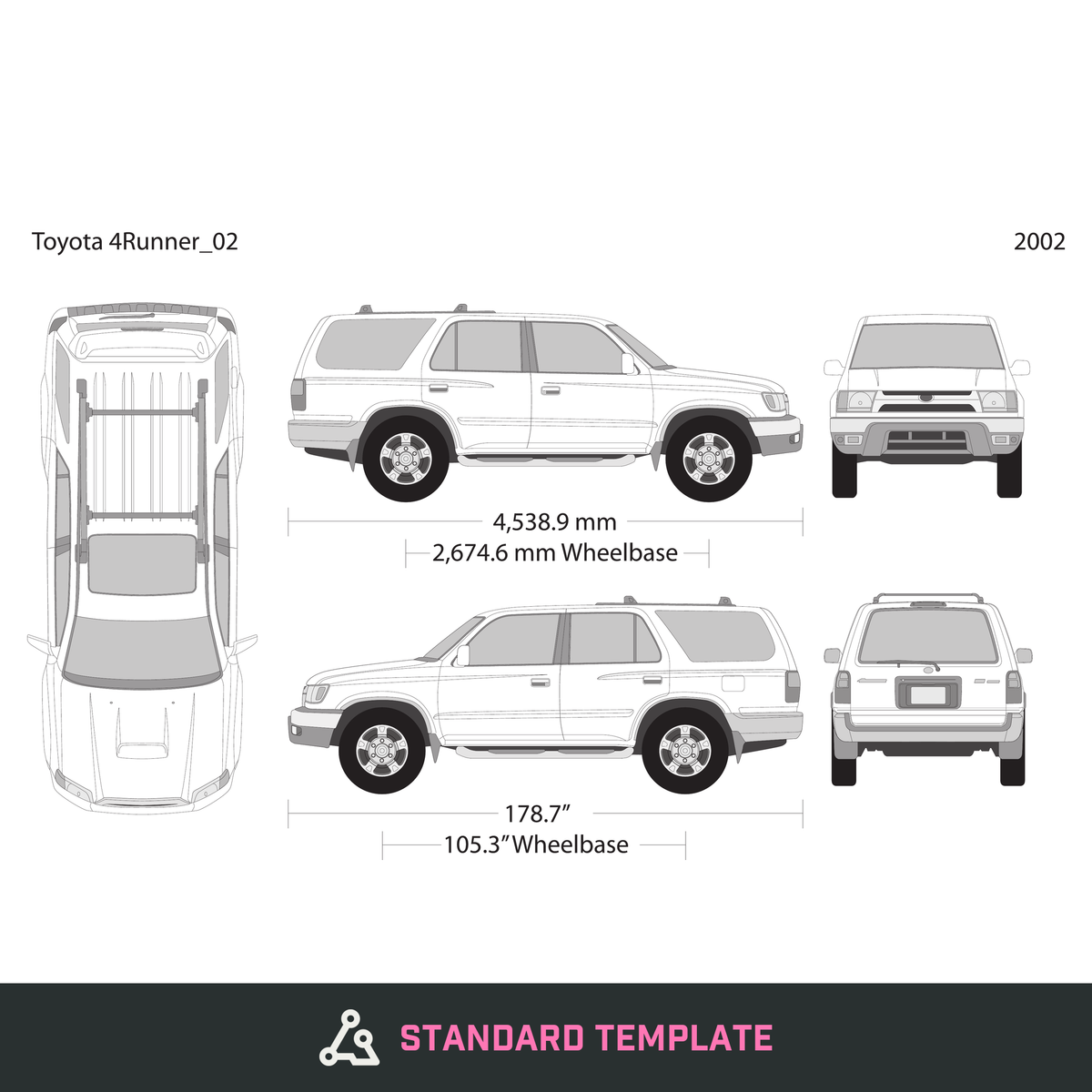 2002 Toyota 4 Runner vector wrap template, Design-Ready PDF - GravBase