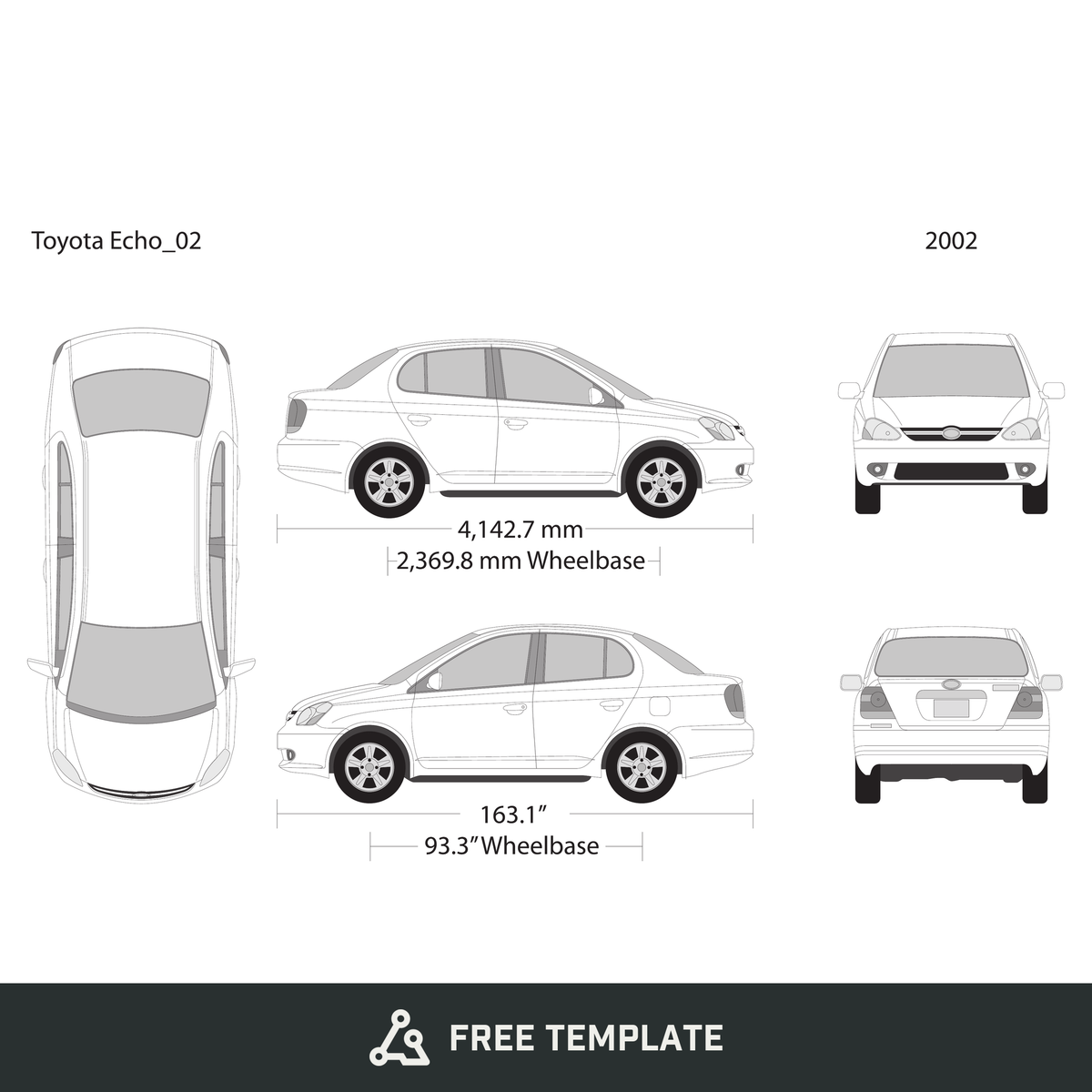 2002 Toyota Echo free vector vehicle wrap template - GravBase