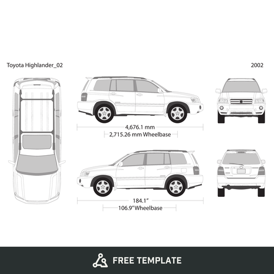 2002 Toyota Highlander free vector vehicle wrap template - GravBase