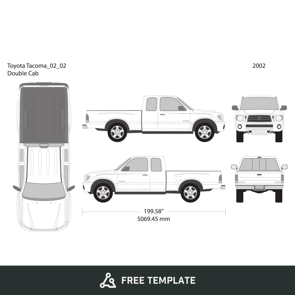 2002 Toyota Tacoma free vector vehicle wrap template - GravBase