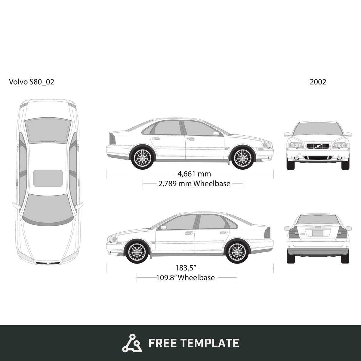 2002 Volvo S80 free vector vehicle wrap template - GravBase