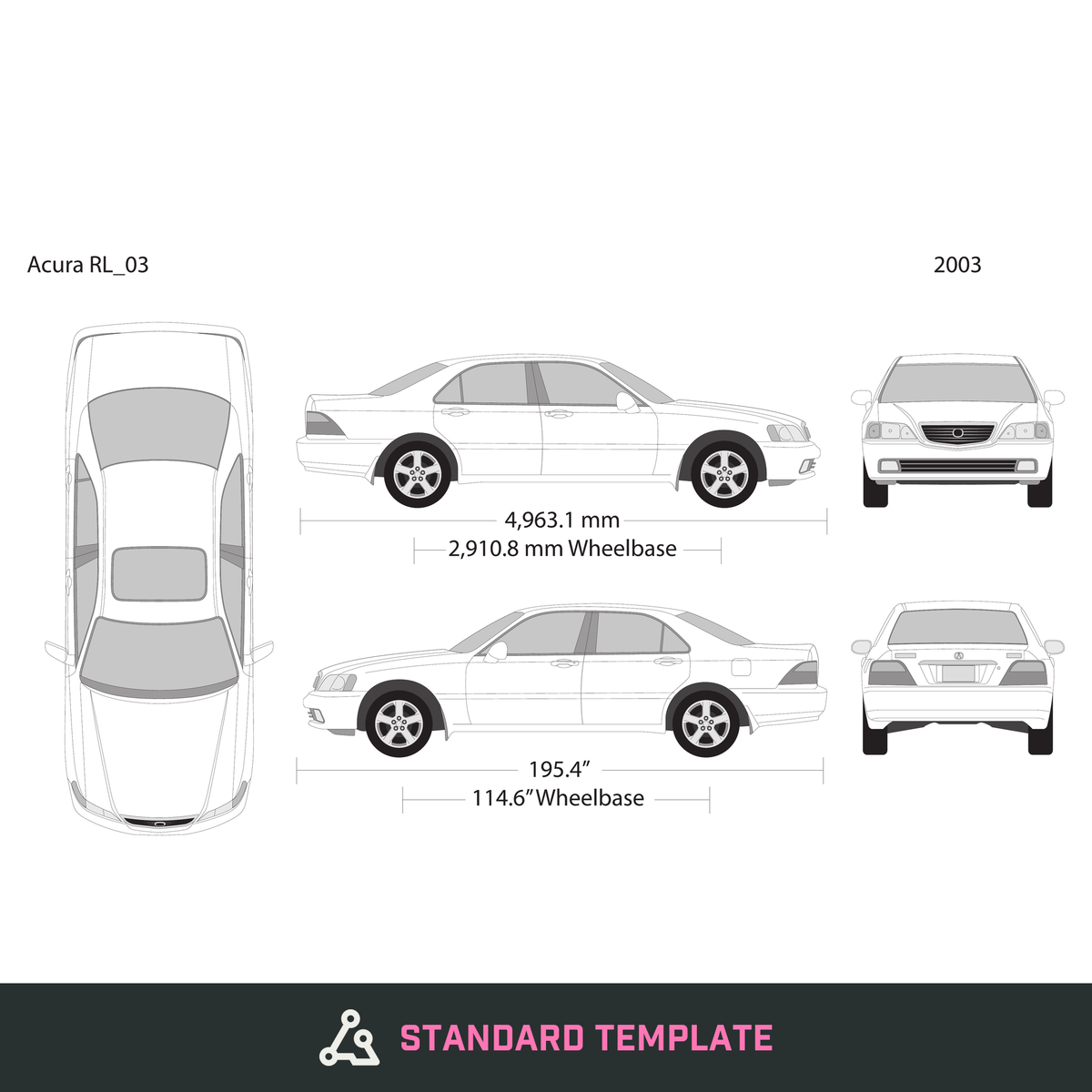 2003 Acura RL vector wrap template, Design-Ready PDF - GravBase