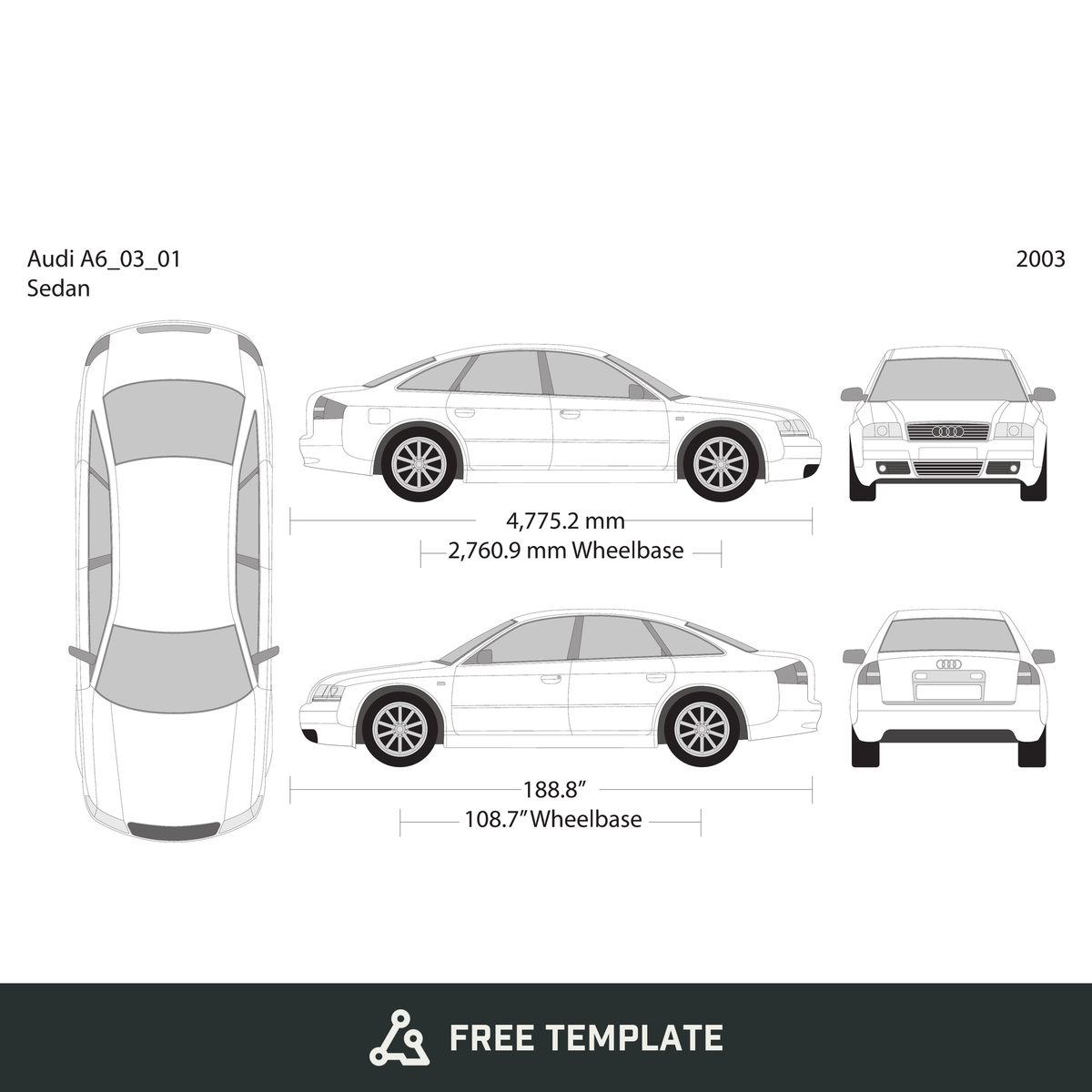 2003 Audi A6 free vector vehicle wrap template - GravBase