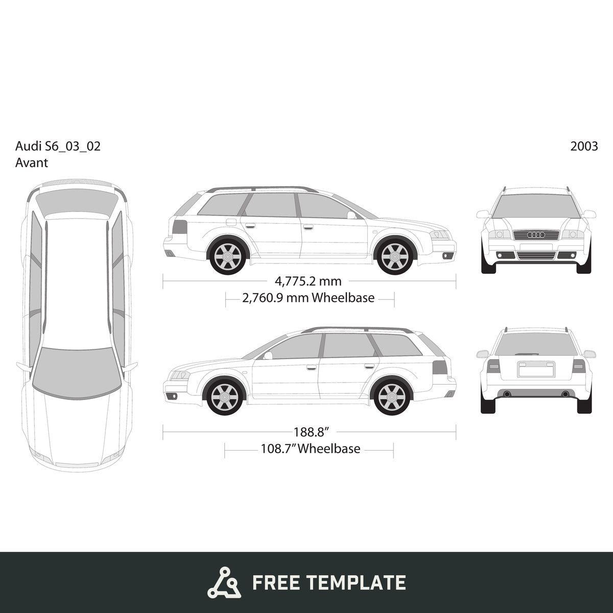 2003 Audi S6 free vector vehicle wrap template - GravBase