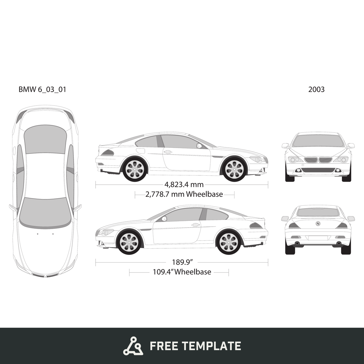 2003 BMW 6 Coupe free vector vehicle wrap template - GravBase