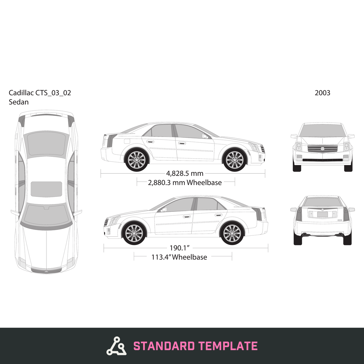2003 Cadillac CTS vector wrap template, Design-Ready PDF - GravBase