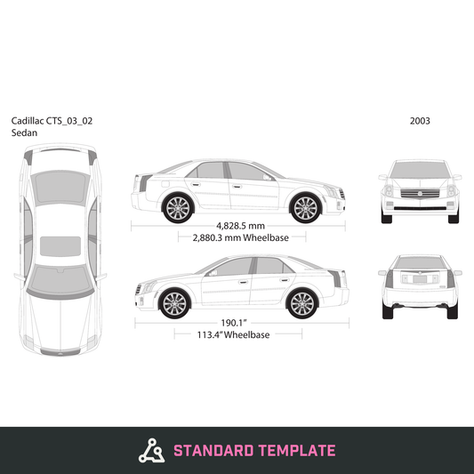 2003 Cadillac CTS vector wrap template, Design-Ready PDF - GravBase