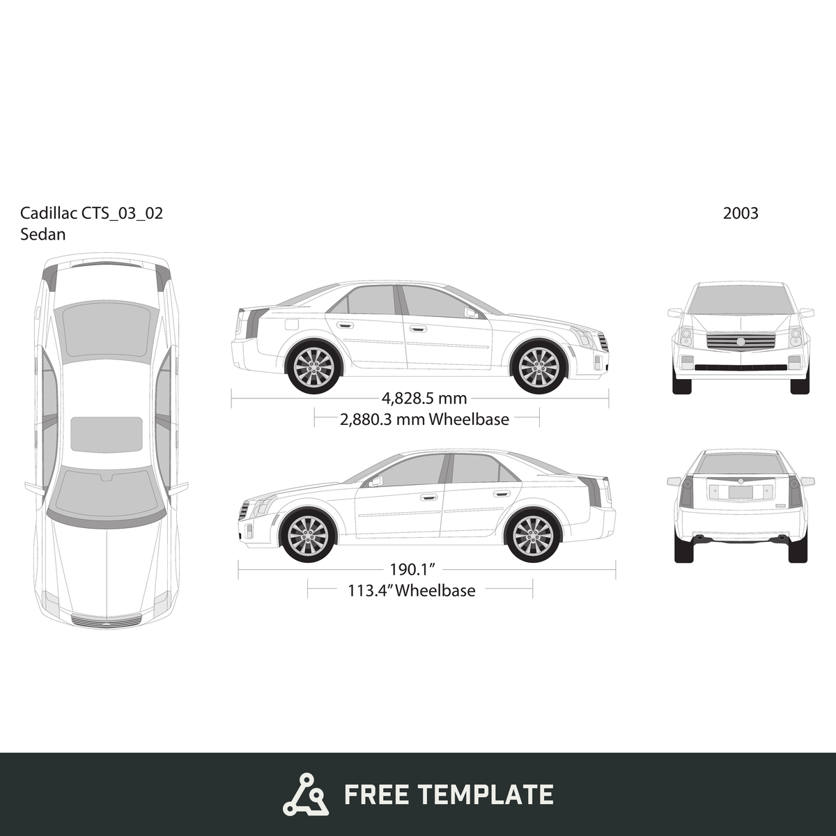 2003 Cadillac CTS free vector vehicle wrap template - GravBase