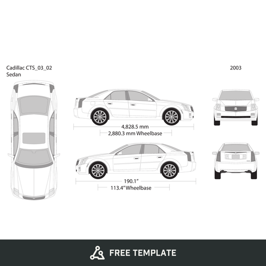 2003 Cadillac CTS free vector vehicle wrap template - GravBase