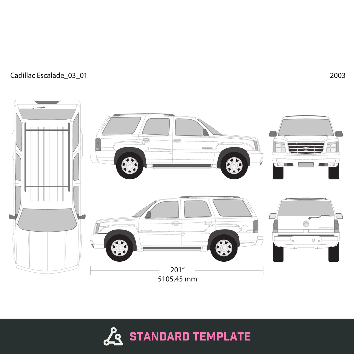 2003 Cadillac Escalade vector wrap template, Design-Ready PDF - GravBase