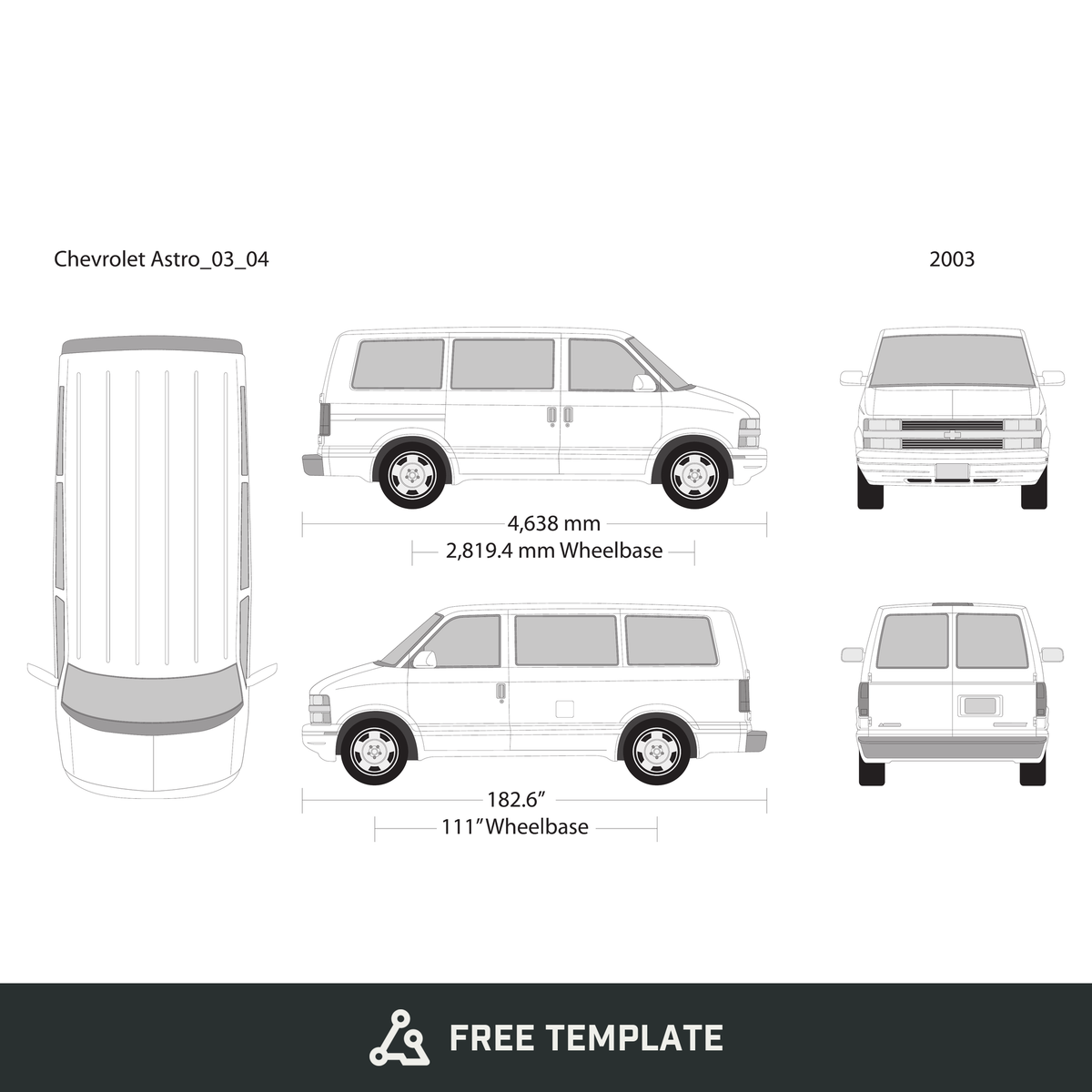 2003 Chevy Astro free vector vehicle wrap template - GravBase