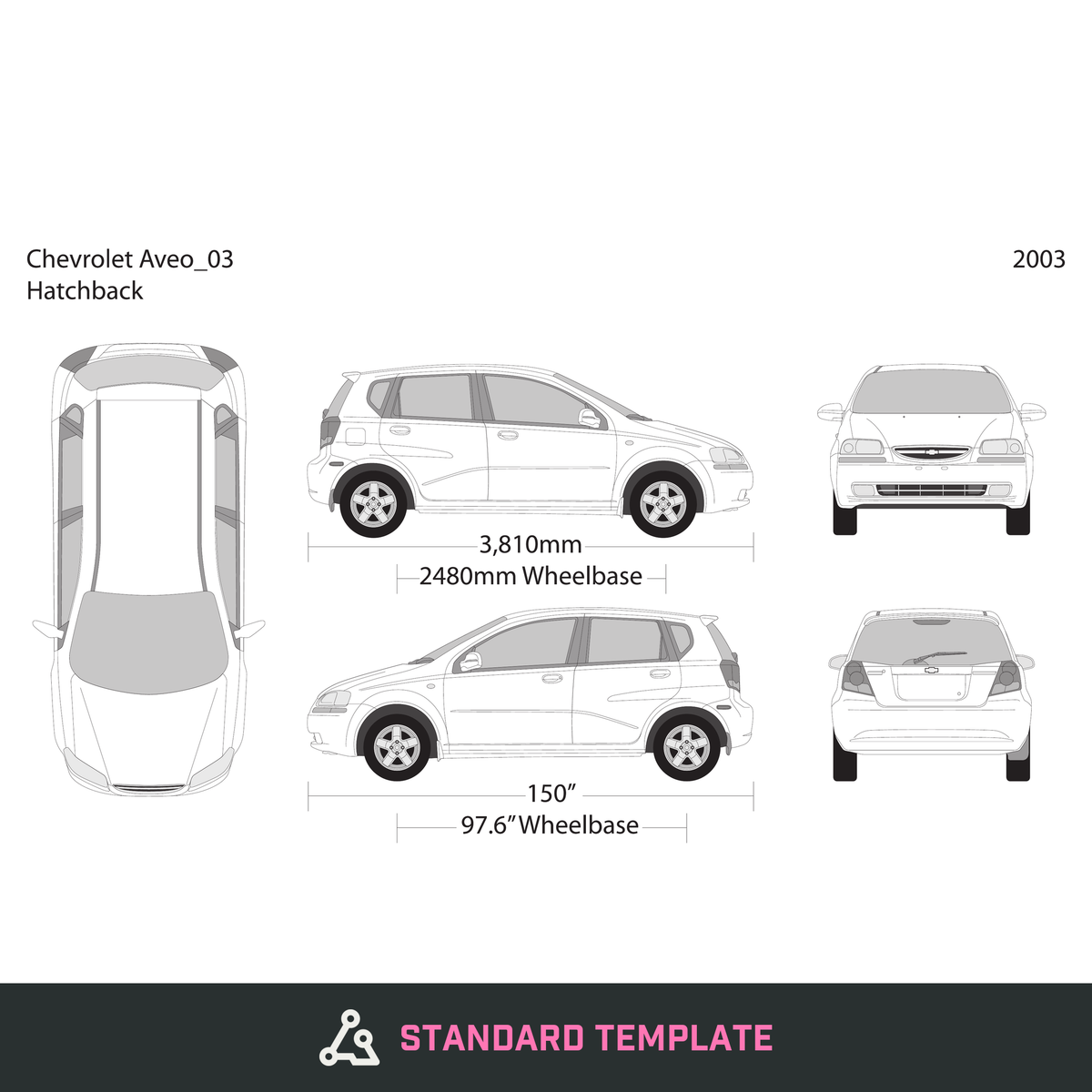 2003 Chevy Aveo Hatchback vector wrap template, Design-Ready PDF - GravBase