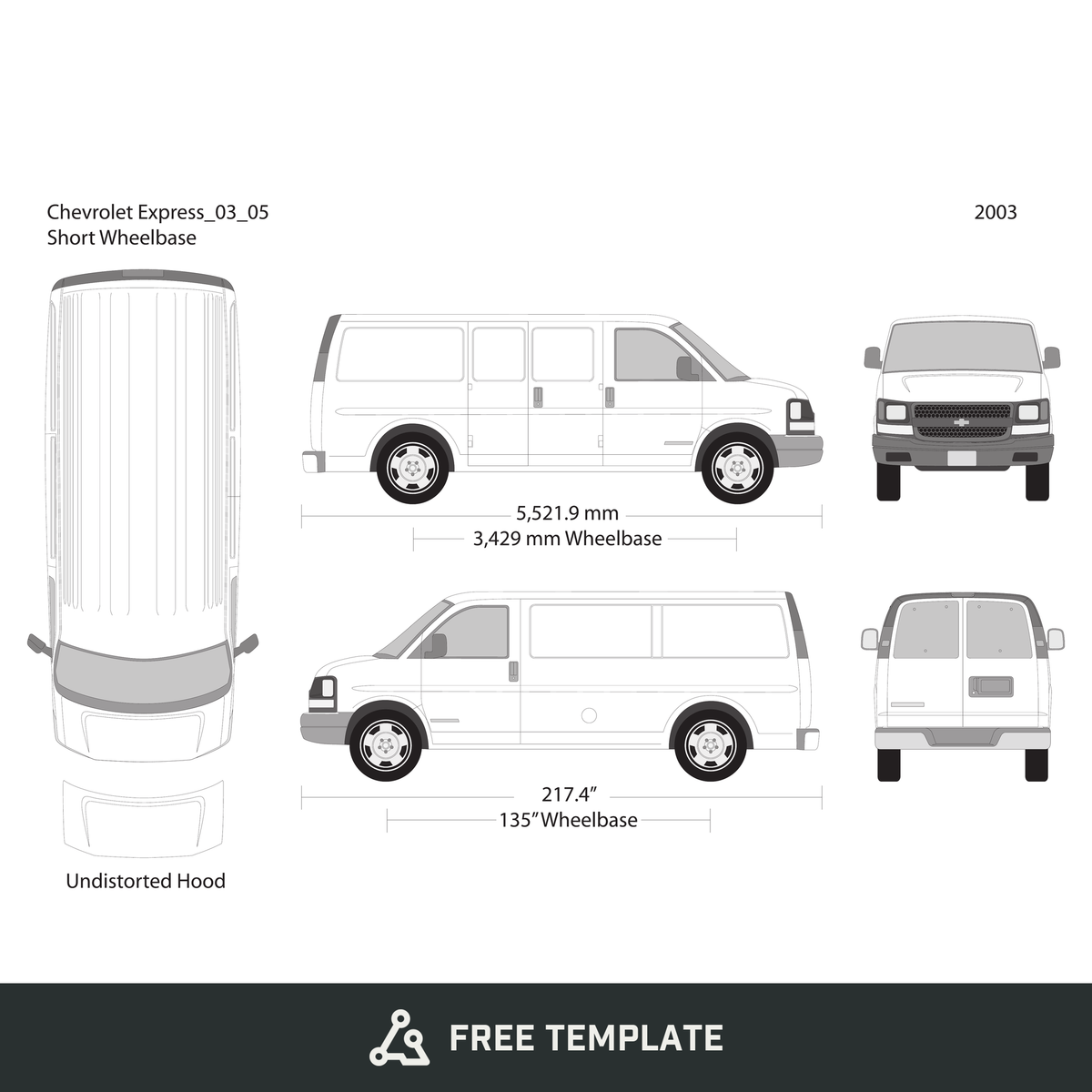 2003 Chevy Express free vector vehicle wrap template - GravBase