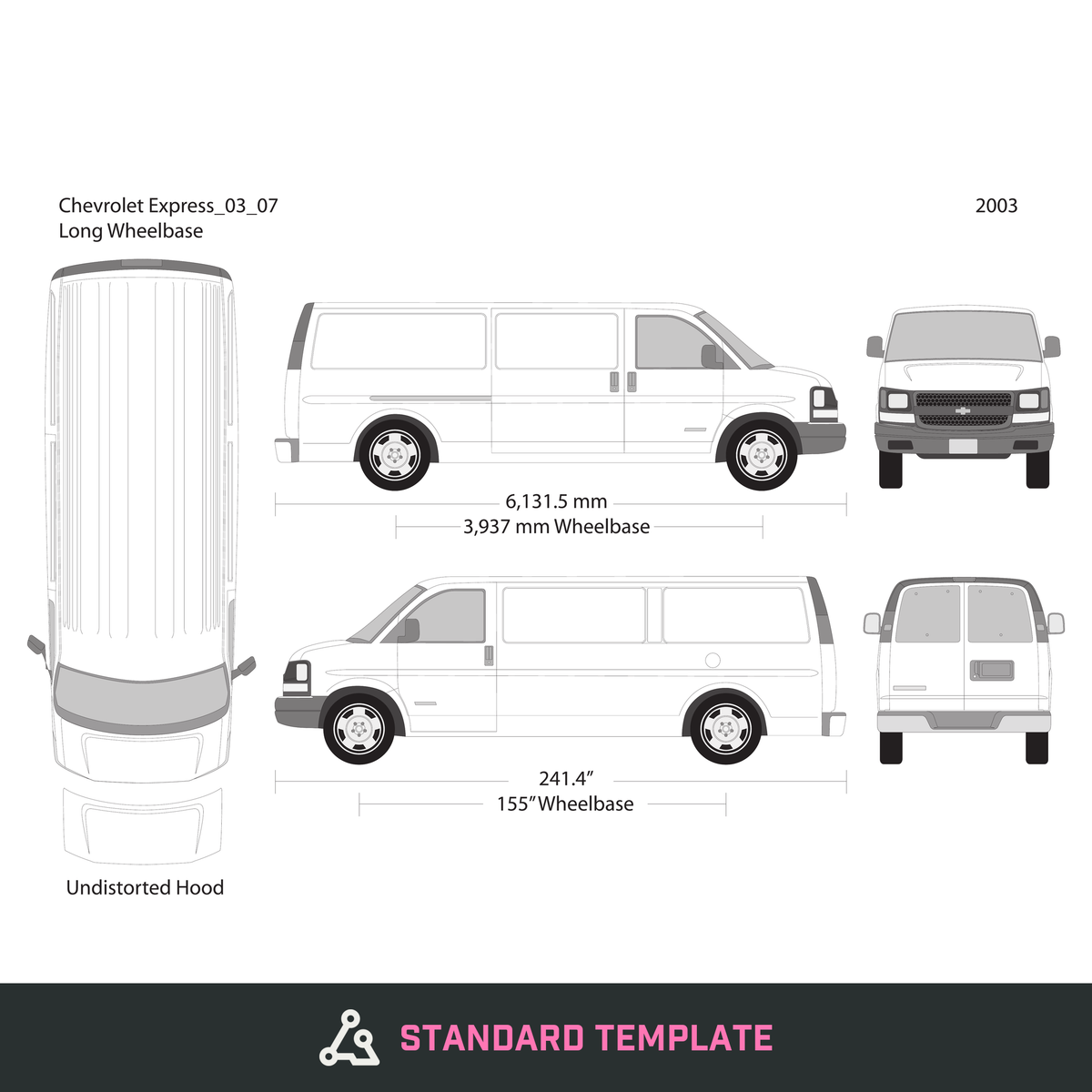 2003 Chevy Express vector wrap template V07, Design-Ready PDF - GravBase