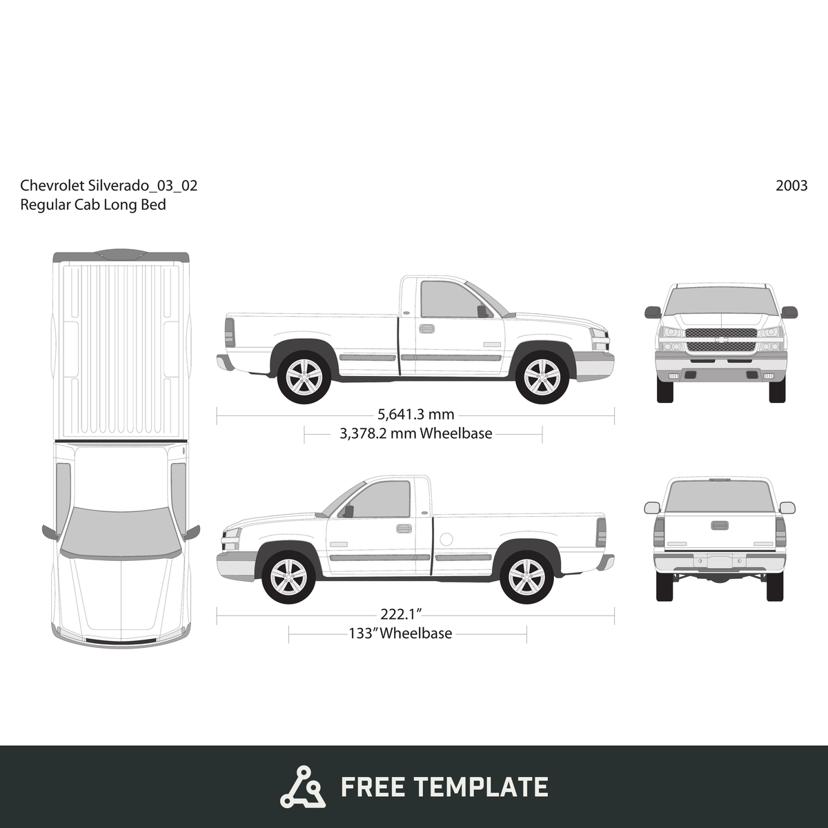 2003 Chevy Silverado 1500 free vector vehicle wrap template - GravBase