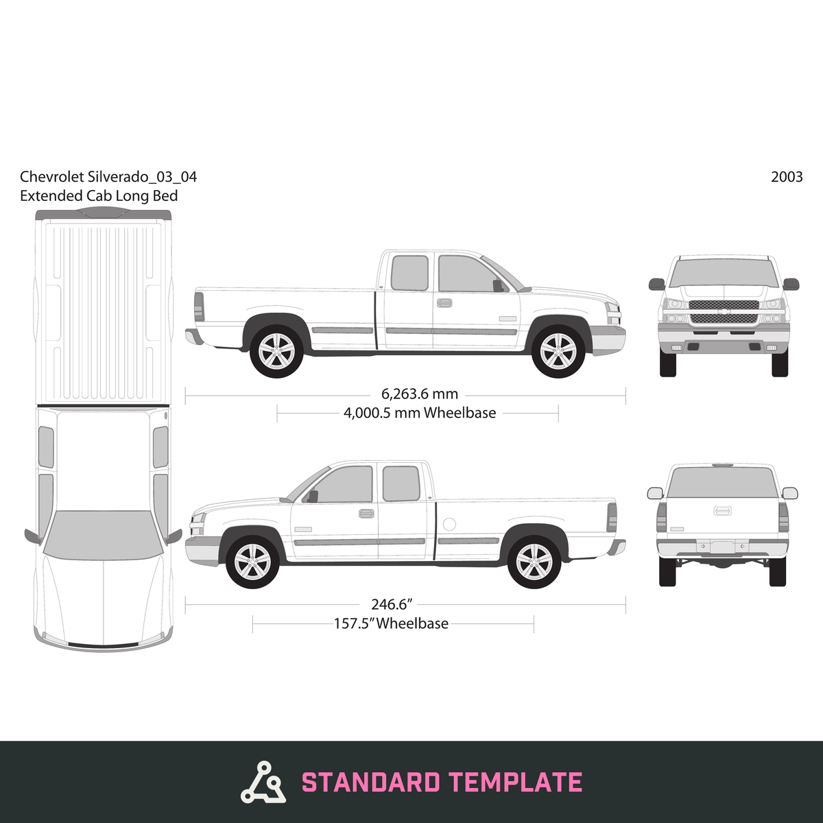2003 Chevy Silverado 1500 vector wrap template V04, Design-Ready PDF - GravBase