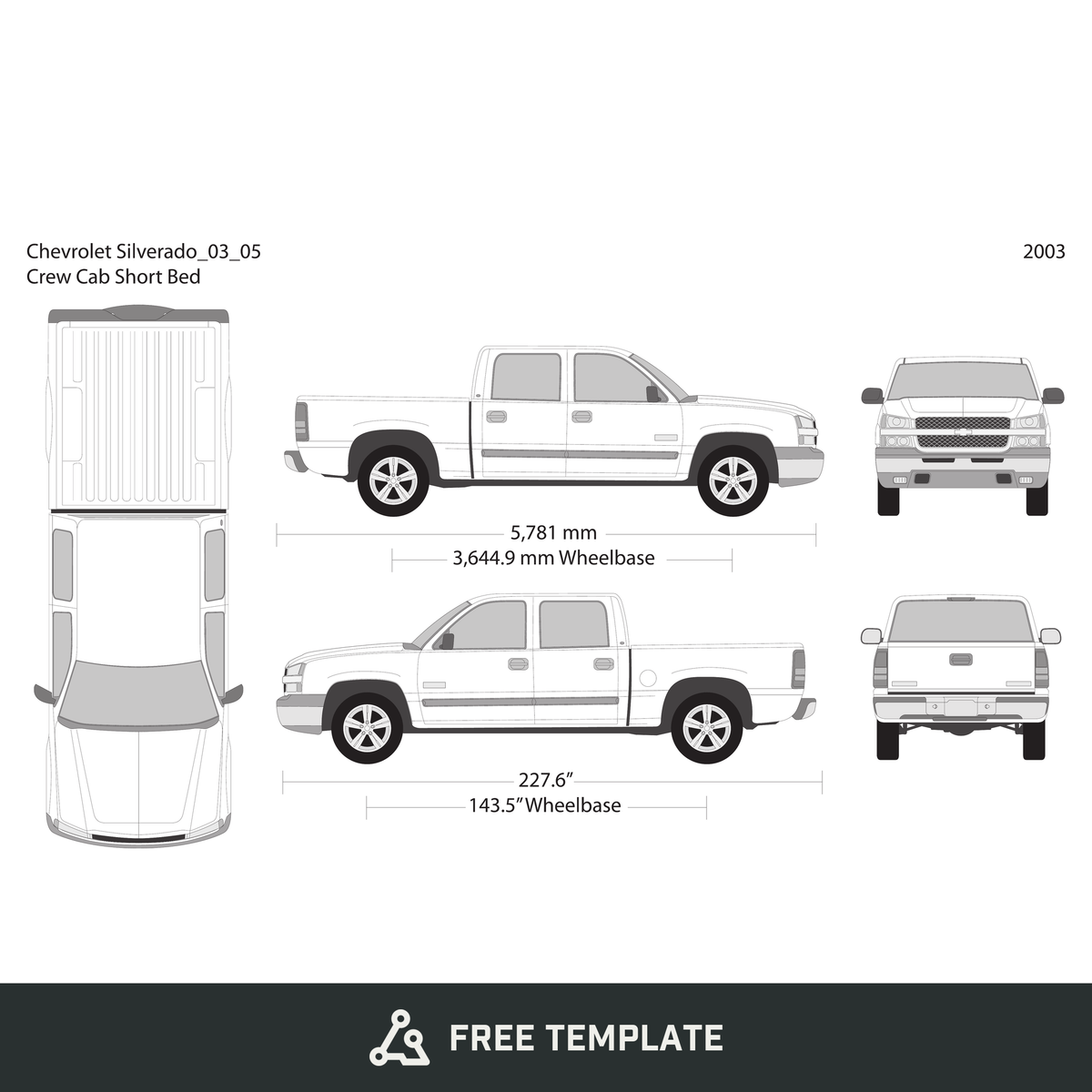 2003 Chevy Silverado 1500 free vector vehicle wrap template - GravBase