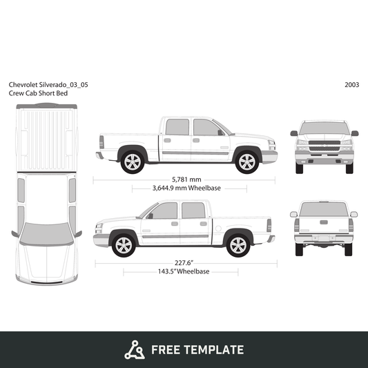 2003 Chevy Silverado 1500 free vector vehicle wrap template - GravBase