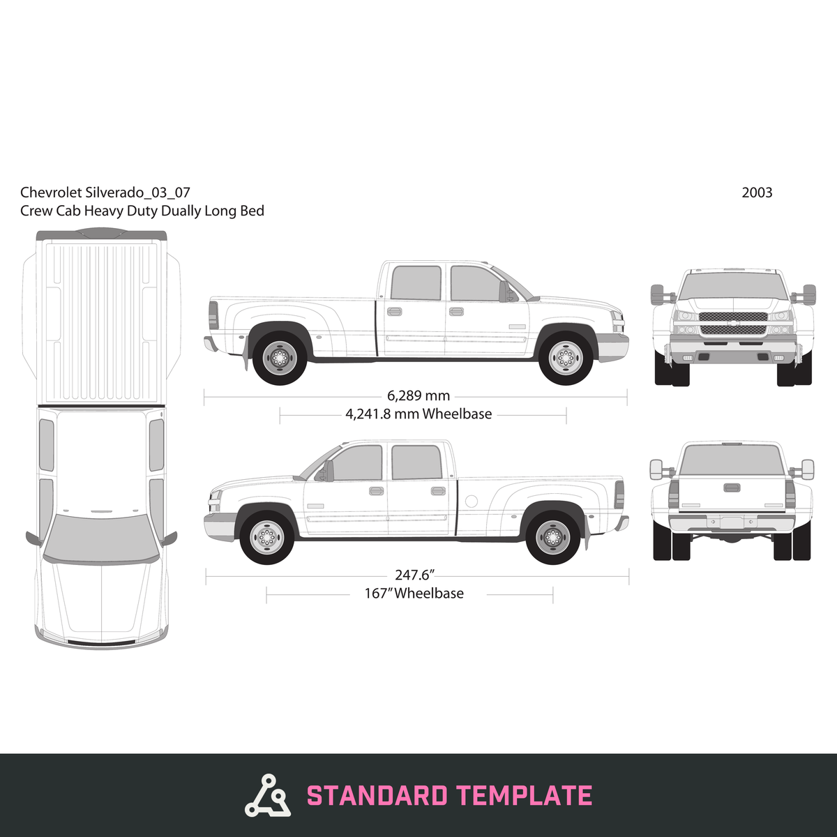 2003 Chevy Silverado 2500-3500 HD vector wrap template V07, Design-Ready PDF - GravBase