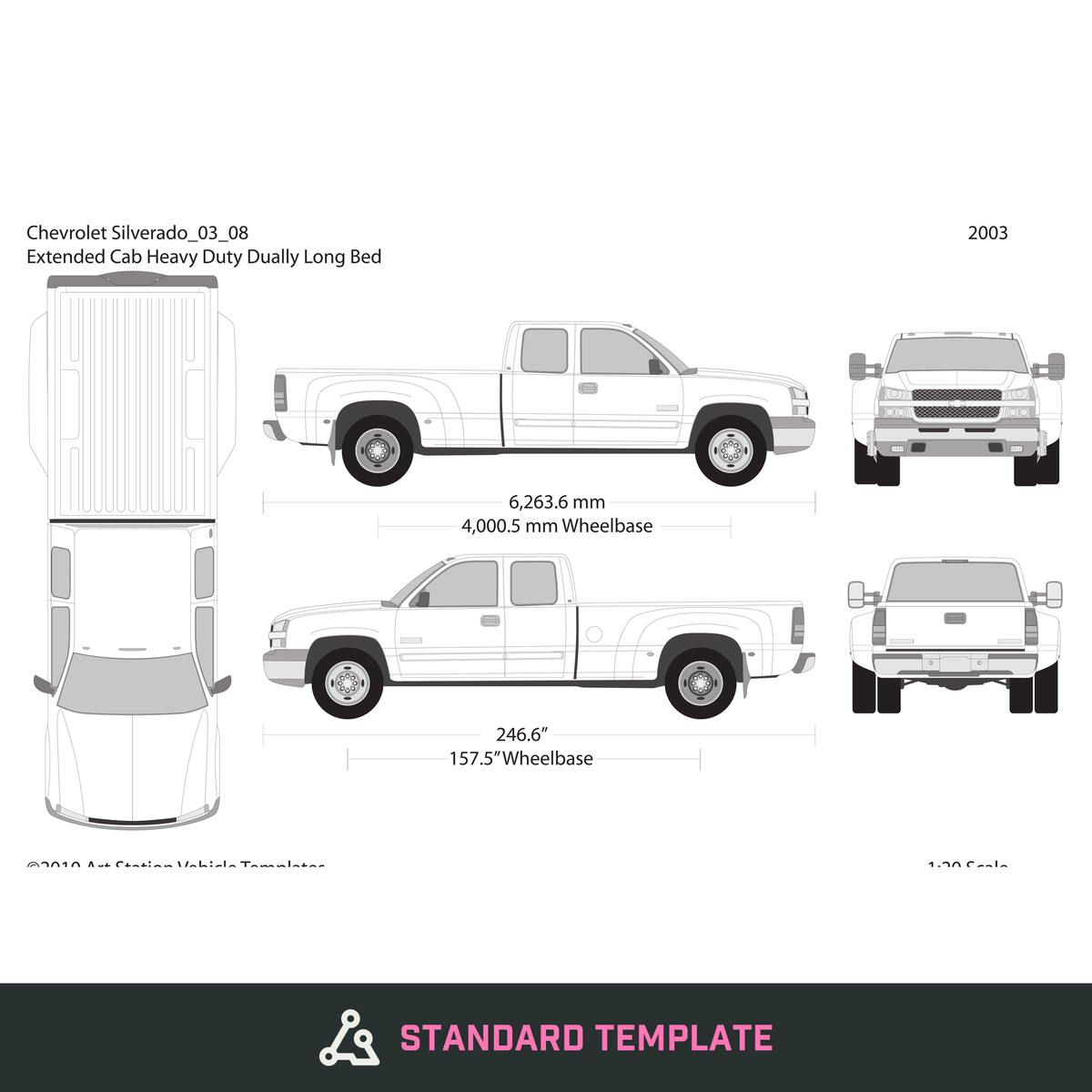 2003 Chevy Silverado 2500-3500 HD vector wrap template V08, Design-Ready PDF - GravBase
