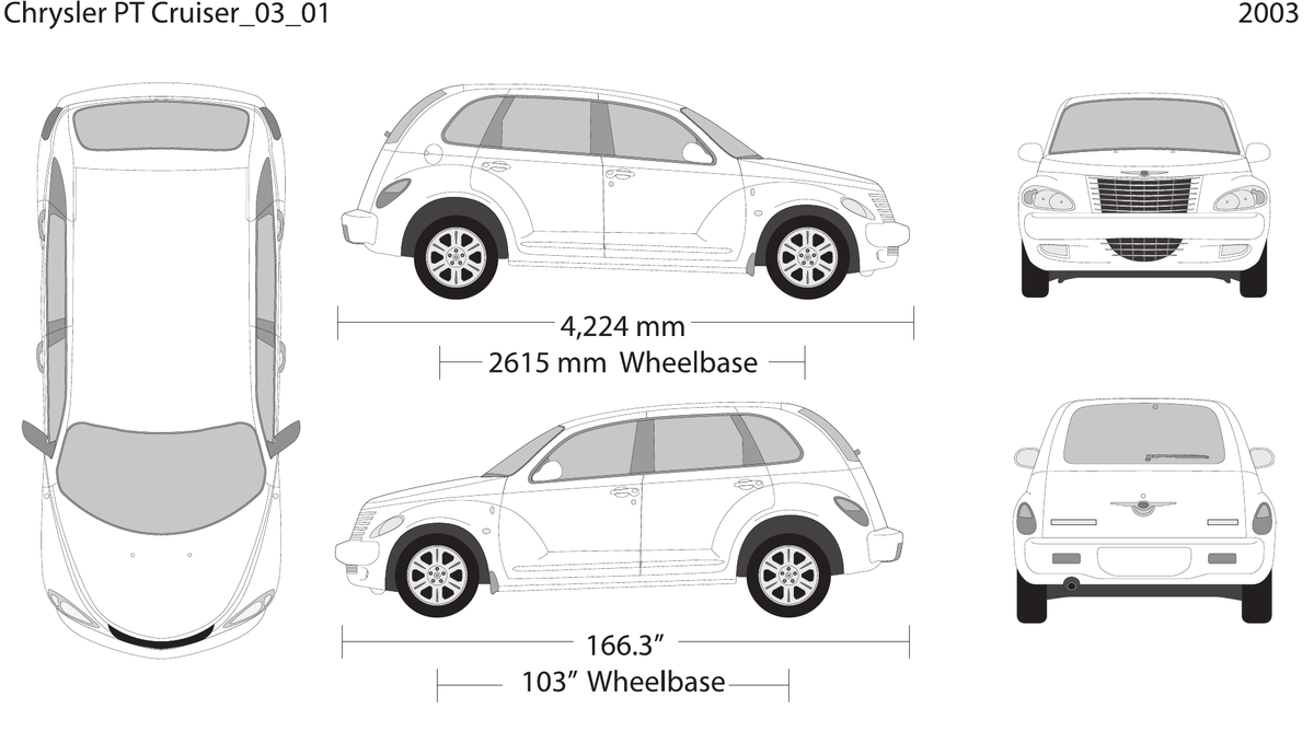 2003 Chrysler PT Cruiser Vector Wrap Template - GravBase