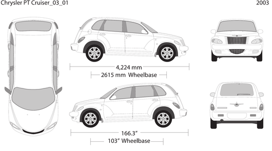 2003 Chrysler PT Cruiser Vector Wrap Template - GravBase