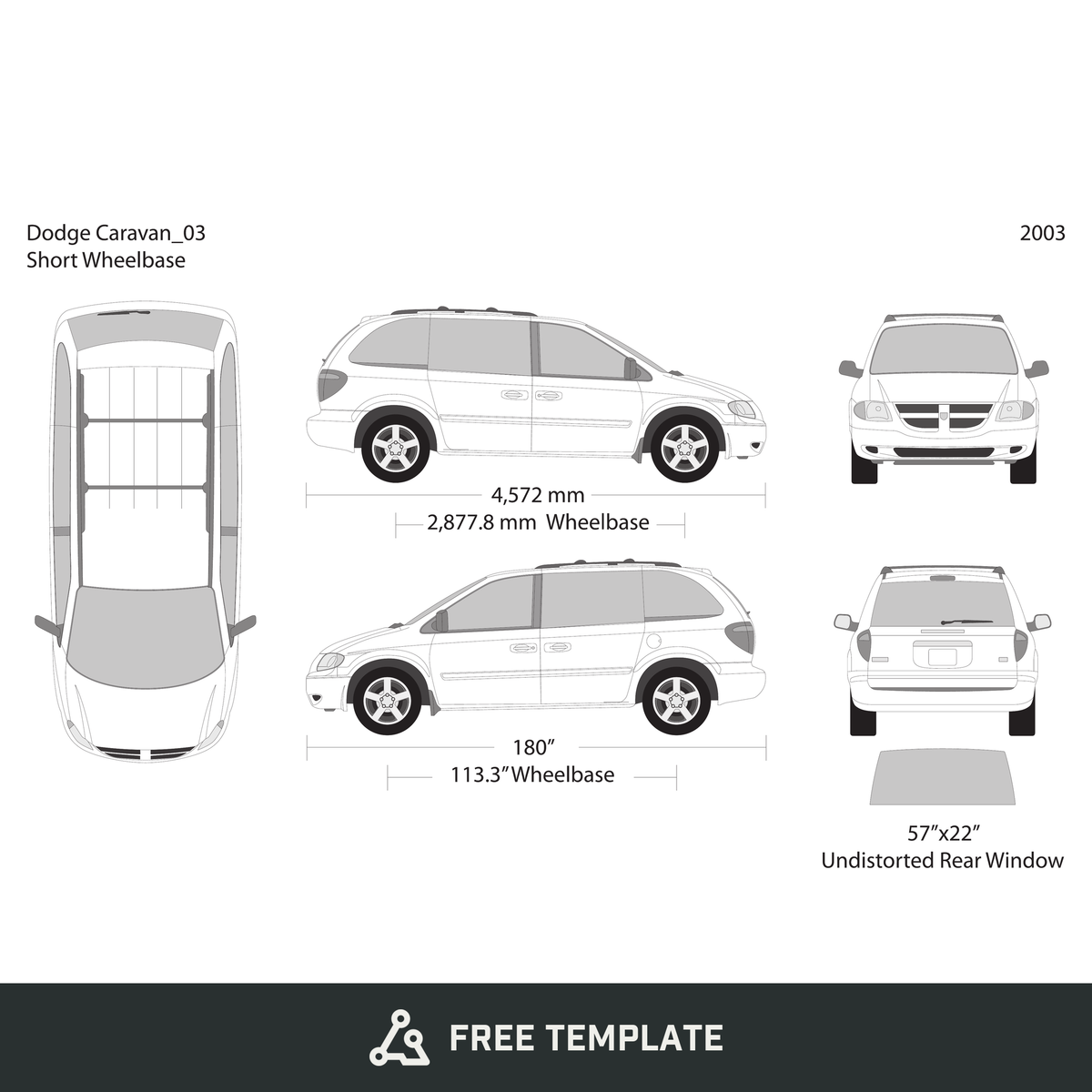 2003 Dodge Caravan free vector vehicle wrap template - GravBase