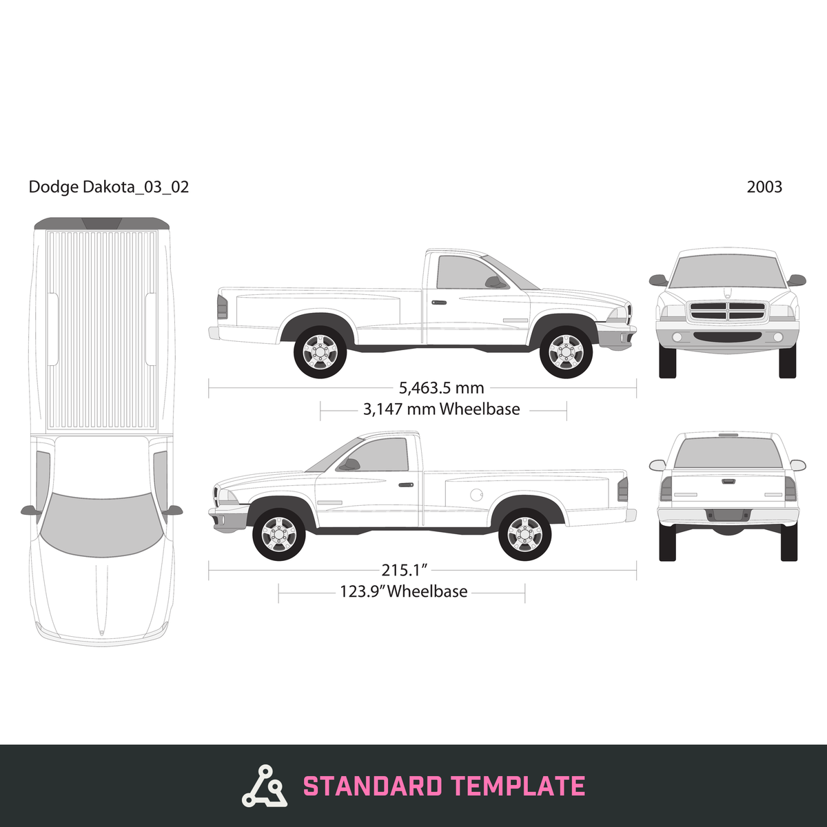 2003 Dodge Dakota vector wrap template V02, Design-Ready PDF - GravBase