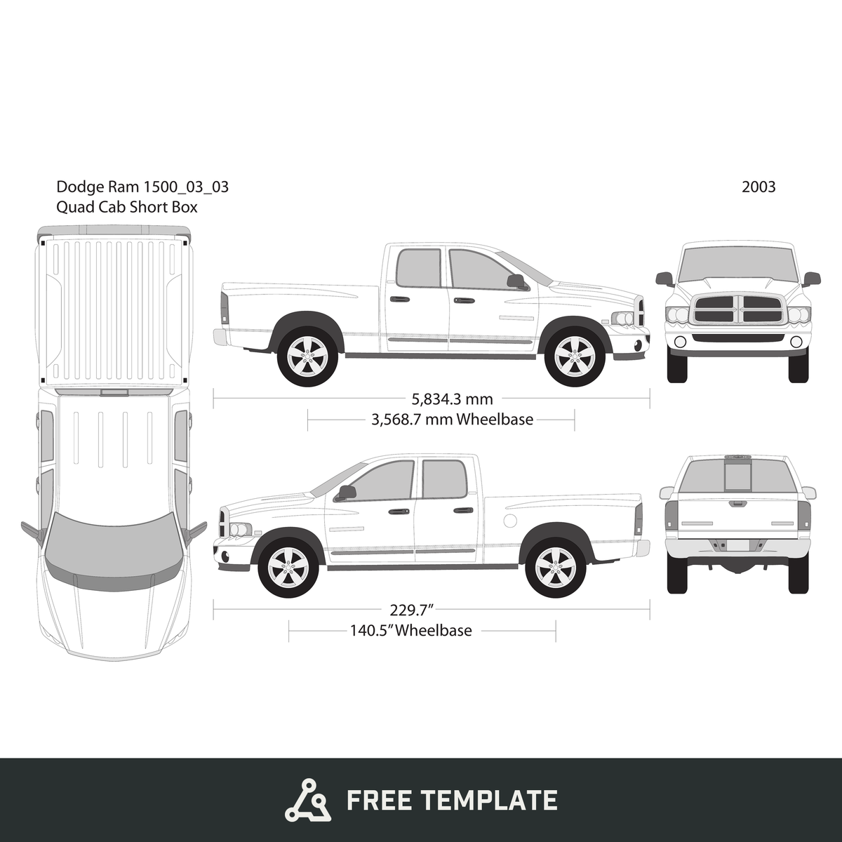 2003 Dodge Ram 1500 free vector vehicle wrap template - GravBase