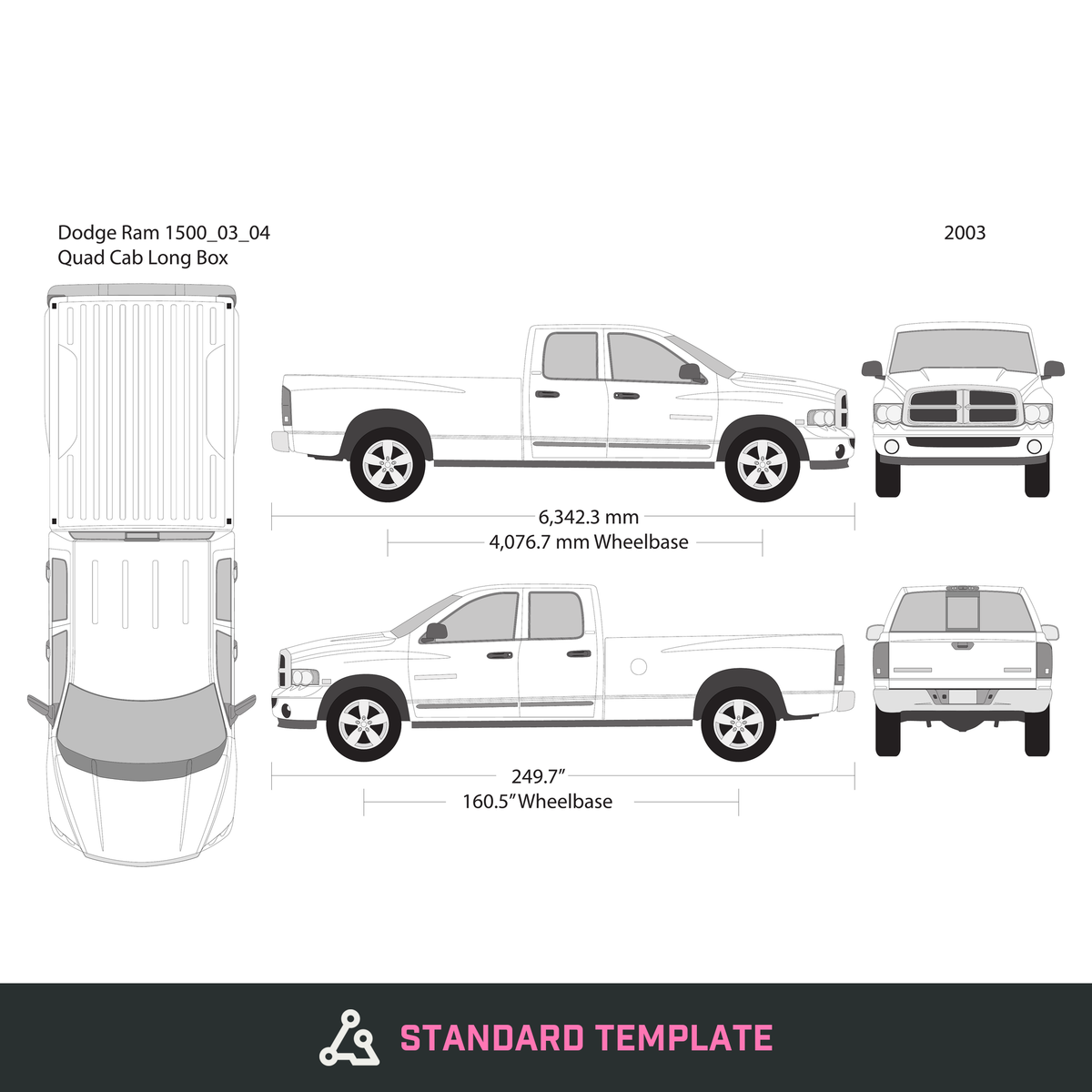 2003 Dodge Ram 1500 vector wrap template V04, Design-Ready PDF - GravBase