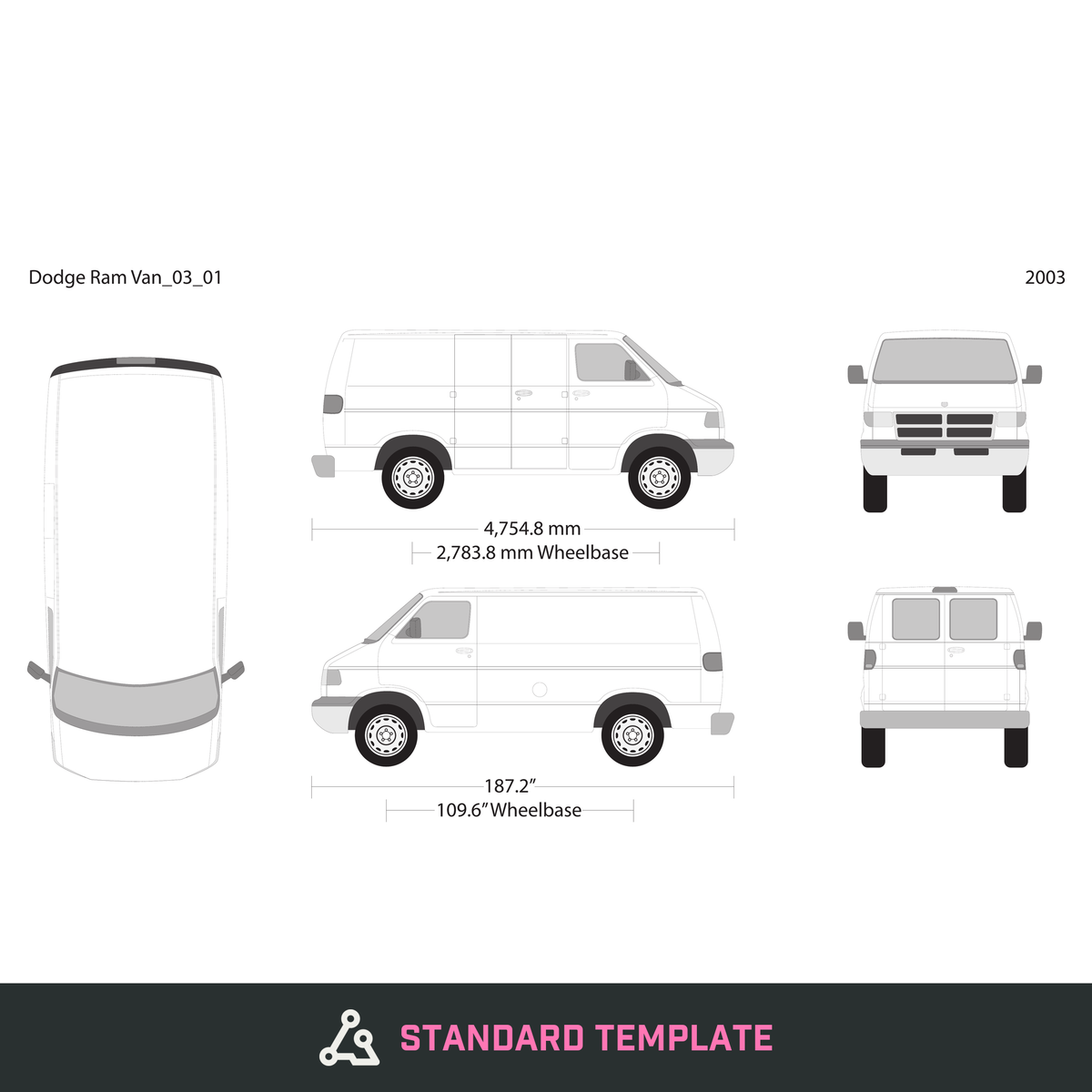2003 Dodge Ram Van vector wrap template V01, Design-Ready PDF - GravBase
