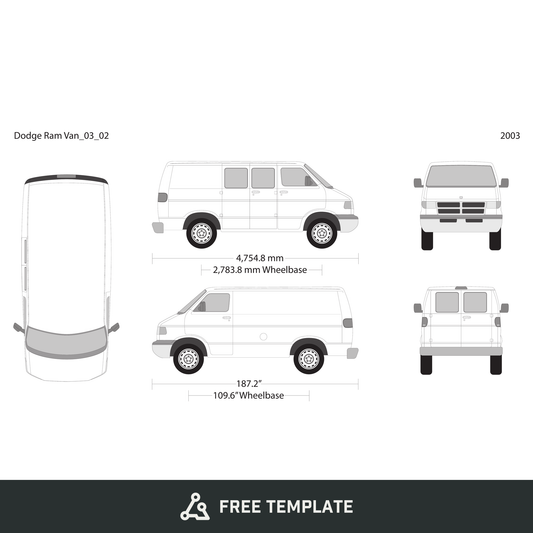 2003 Dodge Ram Van free vector vehicle wrap template - GravBase