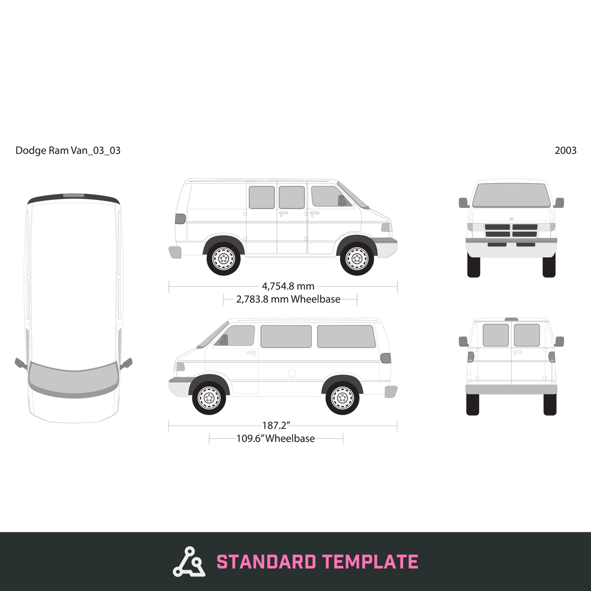 2003 Dodge Ram Van vector wrap template V03, Design-Ready PDF - GravBase
