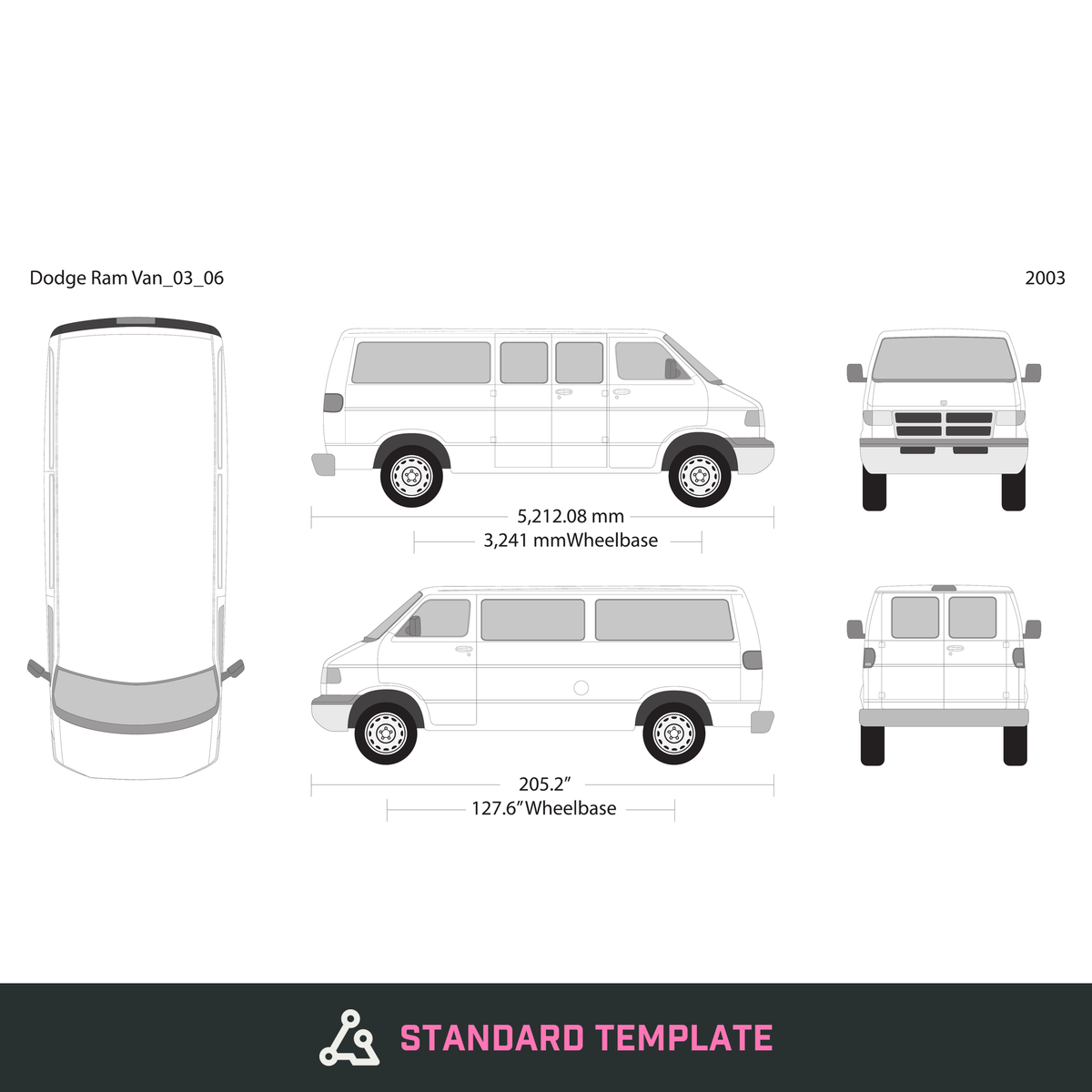2003 Dodge Ram Van vector wrap template V06, Design-Ready PDF - GravBase