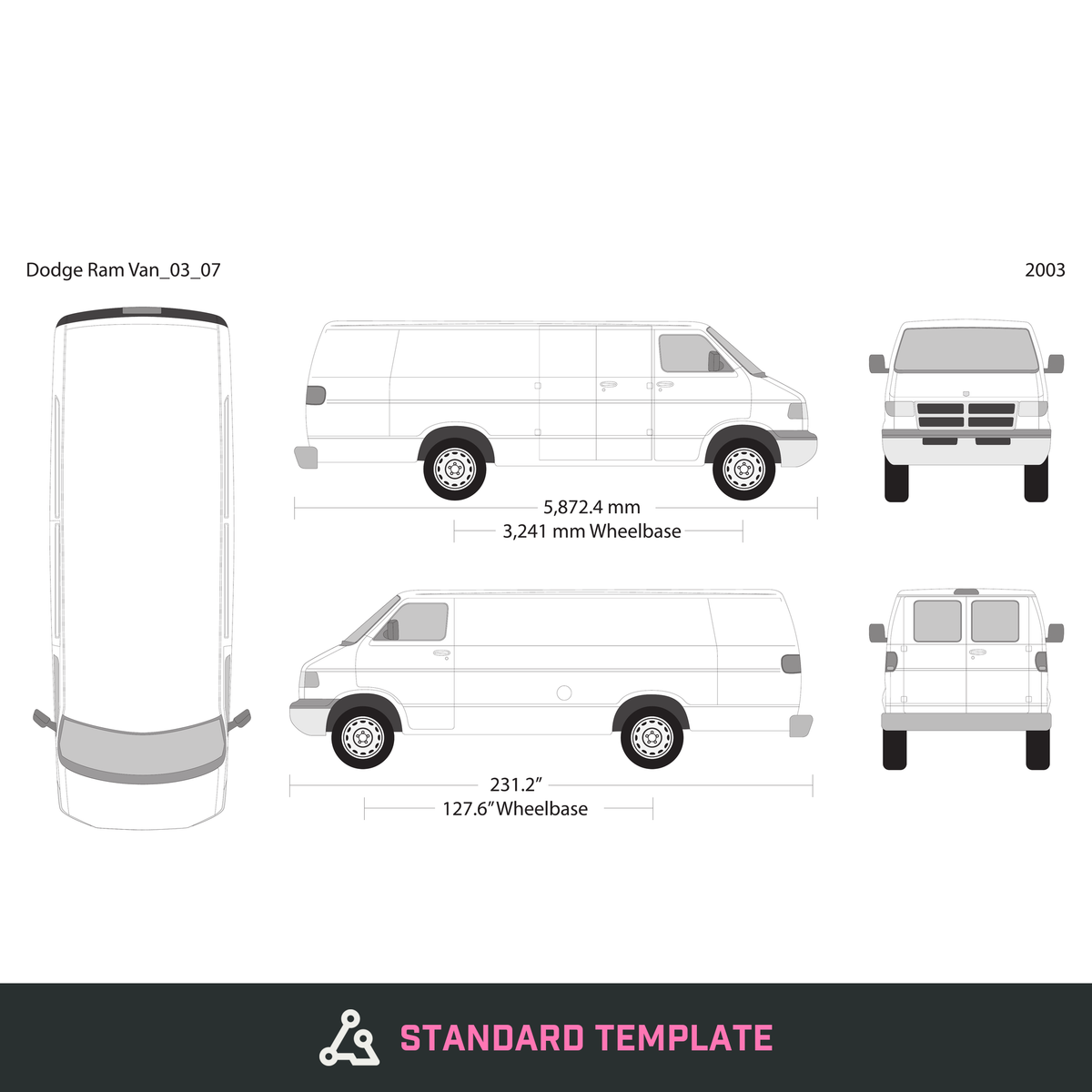 2003 Dodge Ram Van vector wrap template V07, Design-Ready PDF - GravBase