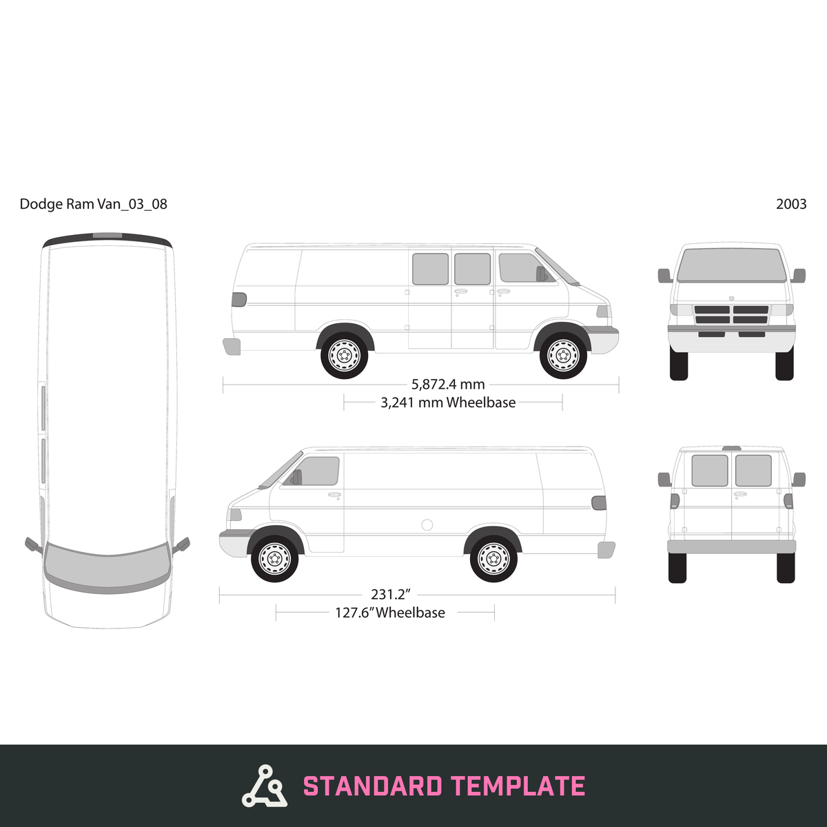 2003 Dodge Ram Van vector wrap template V08, Design-Ready PDF - GravBase