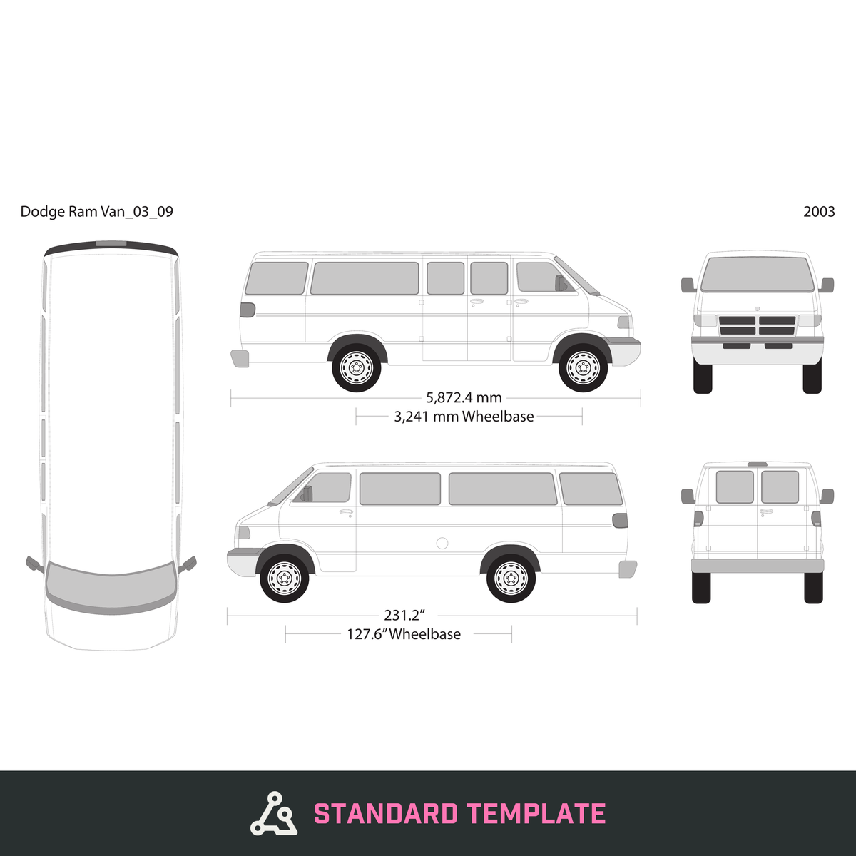 2003 Dodge Ram Van vector wrap template V09, Design-Ready PDF - GravBase