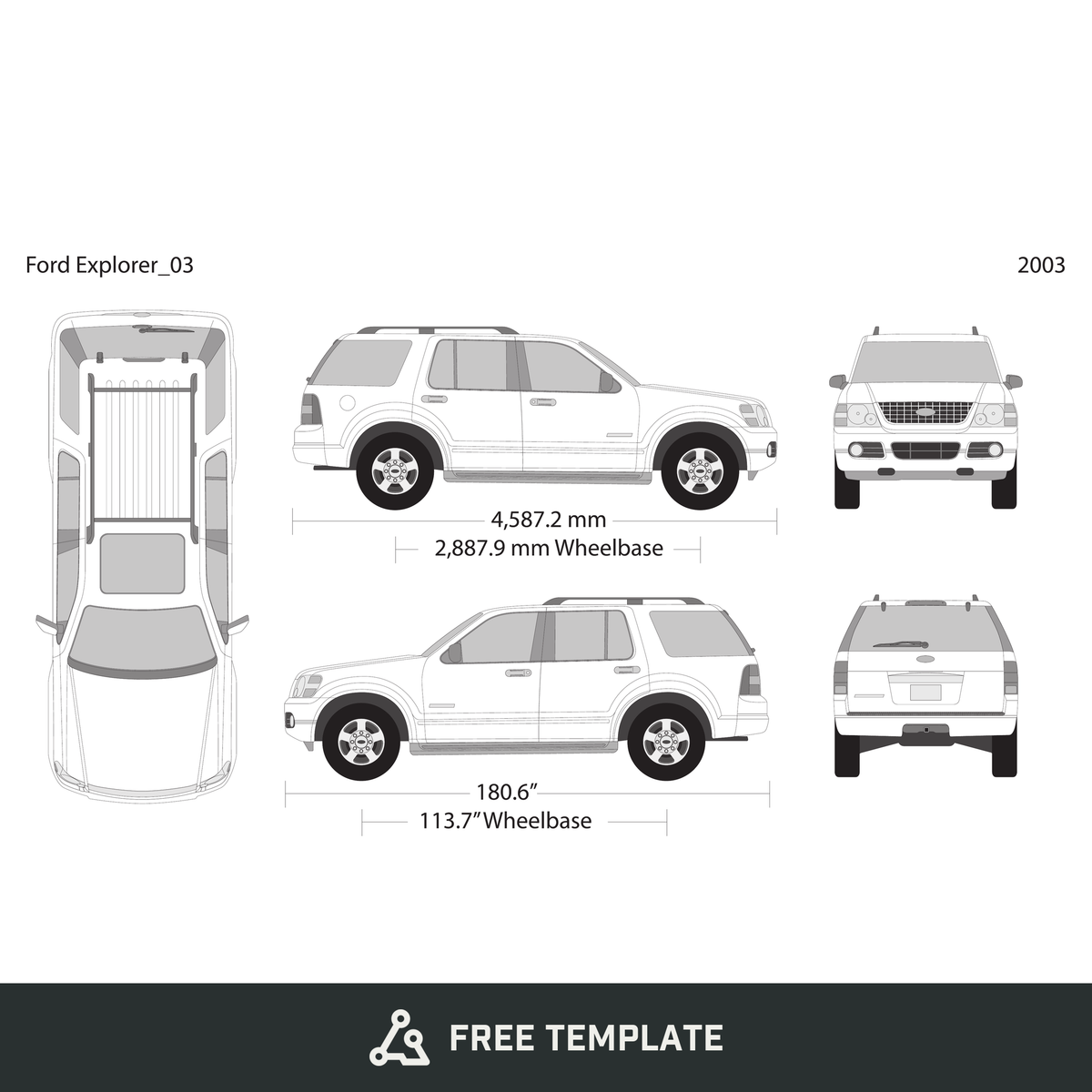2003 Ford Explorer free vector vehicle wrap template - GravBase