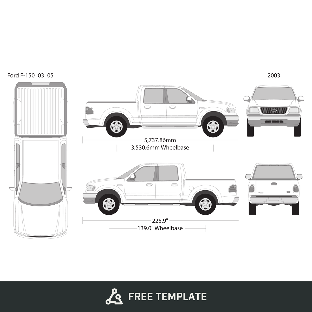2003 Ford F-150 free vector vehicle wrap template - GravBase