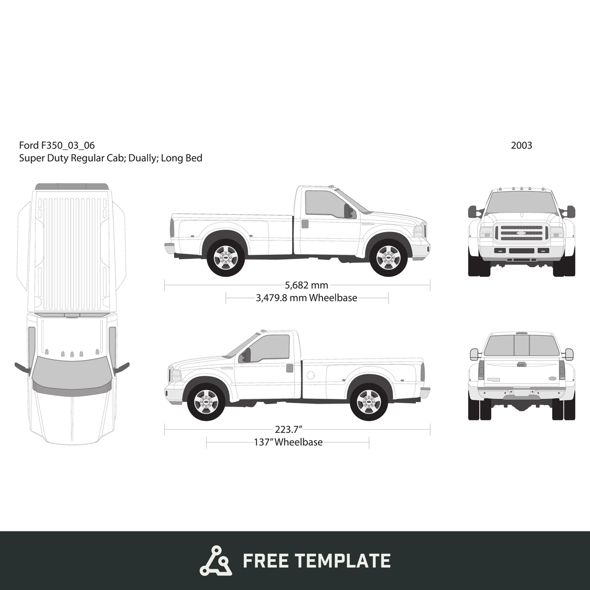 2003 Ford F-350 free vector vehicle wrap template - GravBase